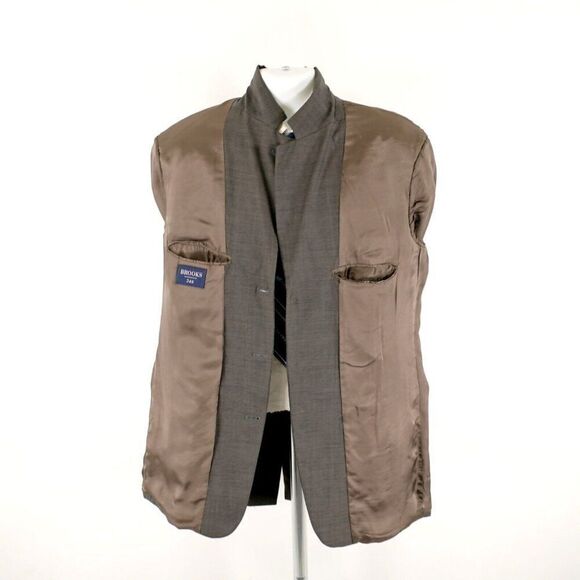 Brooks Brothers Gray Wool Sharksking W/ Brown Windowpane 3 Button Blazer 44L - Picture 11 of 13